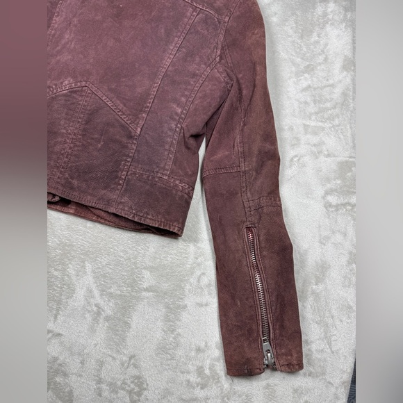 Blank NYC SL8 100% Leather Plum Purple Brown Zip Front Collared Moto Jacket S - Picture 14 of 16